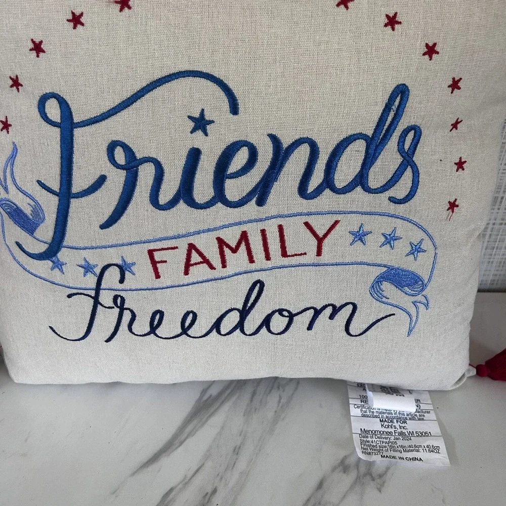 4th of July‎ Linen Pillow Friends Family Freedom Red Blue 16